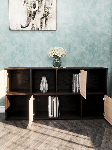 Стеллаж горизонтальный с 4 дверцами 8-секционный Wood&Stone «Малави» 310 венге линум, шимо светлый 132×32.8×67.3 см фото 5