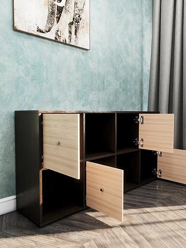 Стеллаж горизонтальный с 4 дверцами 8-секционный Wood&Stone «Малави» 310 венге линум, шимо светлый 132×32.8×67.3 см фото 7