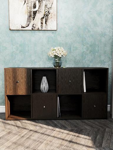 Стеллаж горизонтальный с 4 дверцами 8-секционный Wood&Stone «Малави» 310 венге линум 132×32.8×67.3 см фото 1