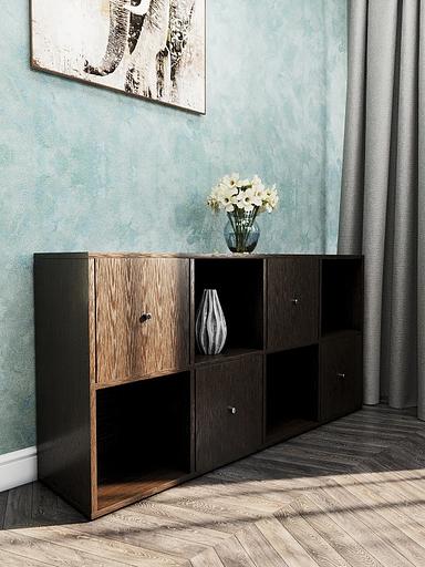 Стеллаж горизонтальный с 4 дверцами 8-секционный Wood&Stone «Малави» 310 венге линум 132×32.8×67.3 см фото 2