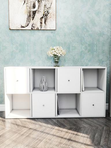 Стеллаж горизонтальный 8-секционный с дверцами Wood&Stone «Малави» 320 белый 136×34.5×69.3 см фото 1