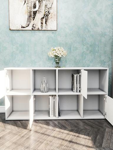 Стеллаж горизонтальный 8-секционный с дверцами Wood&Stone «Малави» 320 белый 136×34.5×69.3 см фото 4