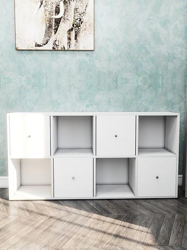 Стеллаж горизонтальный 8-секционный с дверцами Wood&Stone «Малави» 320 белый 136×34.5×69.3 см фото 6