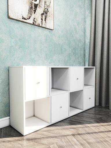 Стеллаж горизонтальный 8-секционный с дверцами Wood&Stone «Малави» 320 белый 136×34.5×69.3 см фото 7