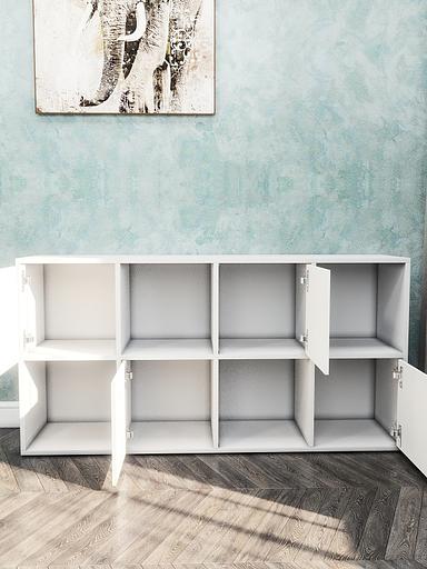 Стеллаж горизонтальный 8-секционный с дверцами Wood&Stone «Малави» 320 белый 136×34.5×69.3 см фото 9