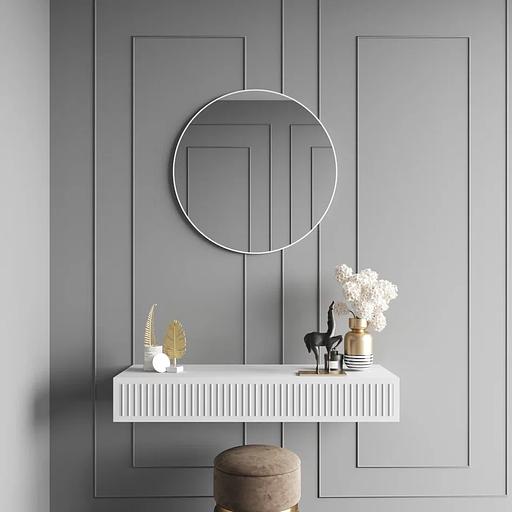 Зеркало в раме настенное круглое D80 см, white ОПТ фото 3