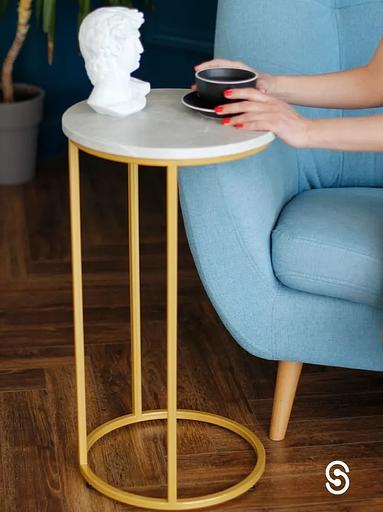 Журнальный круглый столик STIL_MET 37×37×67.5 см светлый мрамор, золото фото 8