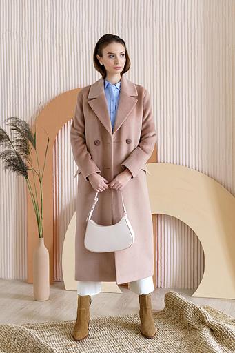 Женское демисезонное пальто двубортное Mmoda светлый кэмл, арт.37–8 фото 4