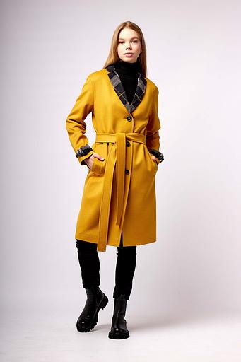 Женское демисезонное пальто деловое Mmoda жёлтый, арт.2224238-2 фото 1