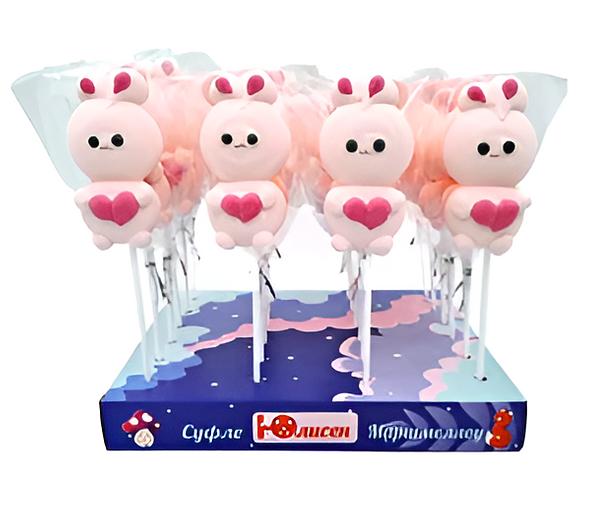 Фигурный маршмеллоу на палочке Юлисен «Зайка с сердцем» фото 1