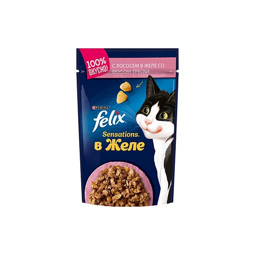 Влажный корм для кошек Felix® Sensations® в желе, c лососем в желе с добавлением трески, 85 г фото 1