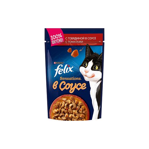 Влажный корм для кошек Felix® Sensations® в соусе, c говядиной в соусе с томатами, 85 г фото 1