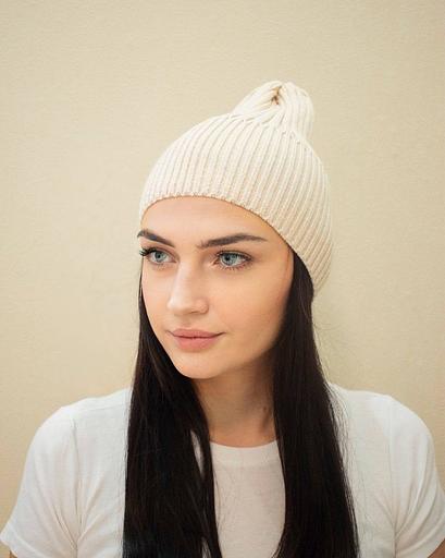 Шапка тыковка без подворота Светло-бежевая ОПТ фото 2