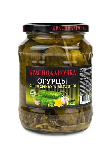 Огурцы с зеленью в заливке «Краснодарочка», 670 гр, опт фото 1
