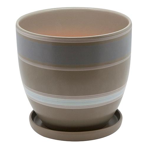 Керамический горшок с подставкой, 4,7л., Д210 Ш210 В200, серый с белыми полосками фото 1