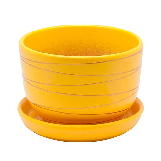 Керамический горшок с подставкой, 1,05л., Д145 Ш145 В106, желтый фото 1