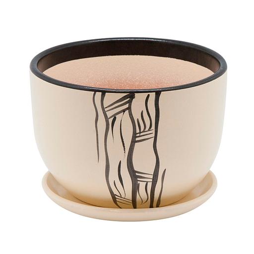 Керамический горшок с подставкой, 1,05л., Д143 Ш143 В105, бежевый фото 1