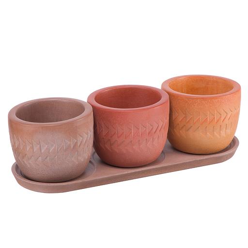 Набор горшков с поддоном Бохо, 0,18л., (терракот, красный, пудра) фото 1