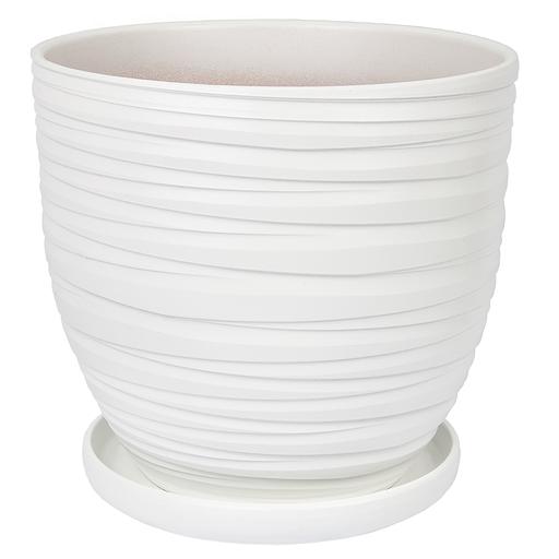 Керамический горшок Рельеф с подставкой, 4,7 л., Д215 Ш215 В200, белый фото 1