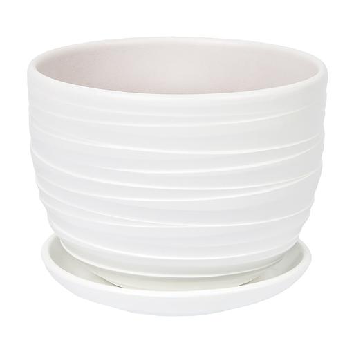 Керамический горшок Рельеф с подставкой, 0,5 л., Д115 Ш115 В105, белый фото 1