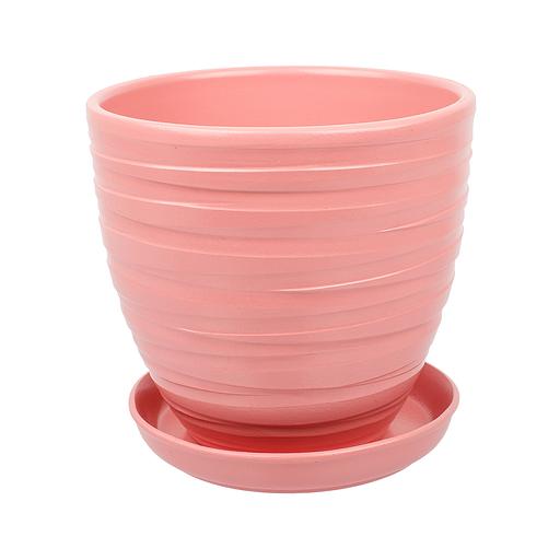 Керамический горшок Рельеф с подставкой, 2,4 л., Д175 Ш175 В158, розовый фото 1