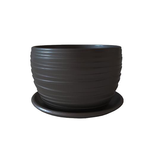 Керамический горшок Рельеф с подставкой, 0,5 л., Д115 Ш115 В105, черный фото 1