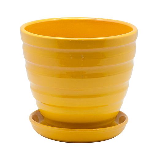 Керамический горшок с подставкой, 2,4л., Д175 Ш175 В160, желтый фото 1