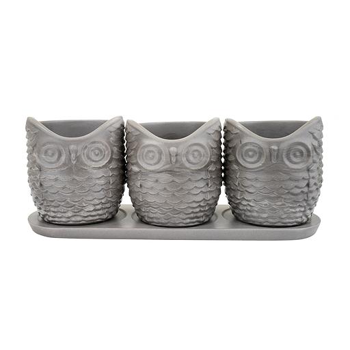Набор горшков "Совушки", 0,22л., серый фото 1