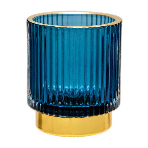 Декоративный подсвечник из цветного рельефного стекла, Д70 Ш70 В80, синий фото 1