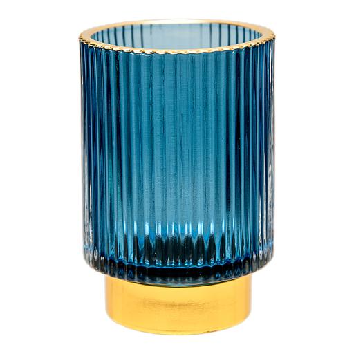 Декоративный подсвечник из цветного рельефного стекла, Д85 Ш85 В130, синий фото 1