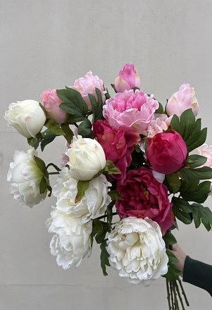 Искусственные цветы ПластЦвет «Пионы» 1 ветвь, высокие ОПТ фото 1