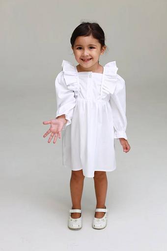 Платье для девочки из хлопка с длинным рукавом цвет белый ОПТ фото 1