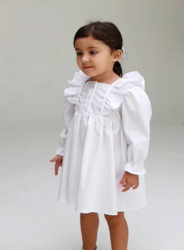 Платье для девочки из хлопка с длинным рукавом цвет белый ОПТ фото 2