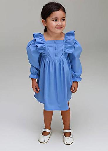 Платье для девочки из хлопка с длинным рукавом цвет голубой ОПТ фото 2