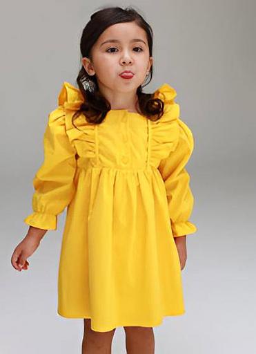Платье для девочки из хлопка с длинным рукавом цвет желтый ОПТ фото 1