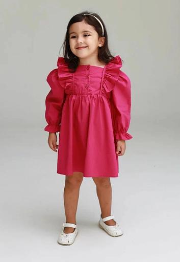 Платье для девочки из хлопка с длинным рукавом цвет малиновый ОПТ фото 1