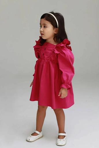 Платье для девочки из хлопка с длинным рукавом цвет малиновый ОПТ фото 2