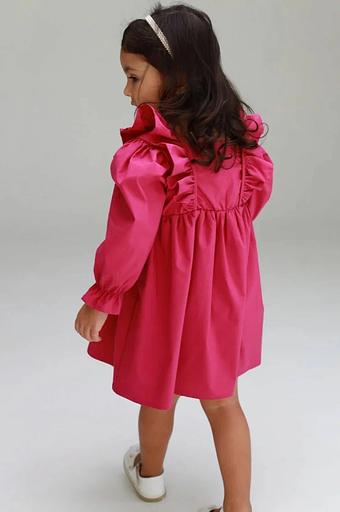 Платье для девочки из хлопка с длинным рукавом цвет малиновый ОПТ фото 3