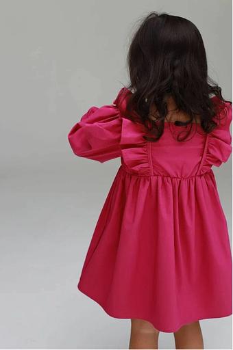 Платье для девочки из хлопка с длинным рукавом цвет малиновый ОПТ фото 4