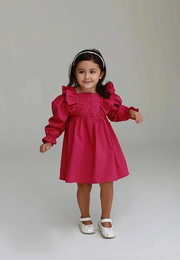 Платье для девочки из хлопка с длинным рукавом цвет малиновый ОПТ фото 5