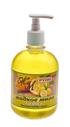 Жидкое мыло «Руно» с лимоном 0,5 л с дозатором, опт фото 1