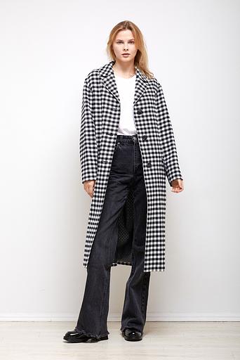 Женское демисезонное пальто деловое Mmoda чёрно-белый, арт.2202438-1 фото 1