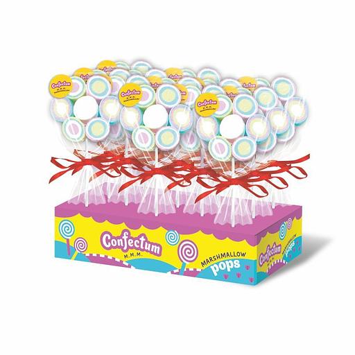 Маршмеллоу в форме цветочка Confectum «Marshmallow pops» с ароматом тутти-фрутти и пломбир-ваниль 36 шт по 28 г ОПТ фото 1