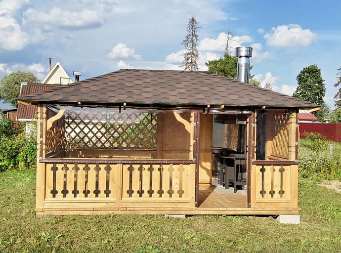 Газебо «Скандинавия» 5×3 м + қазан-барбекю + жұмсақ терезелер фото 1