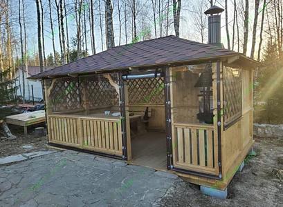 Беседка «Скандинавия» 5×3 м + Suomi Grill 90 + мягкие окна фото 1