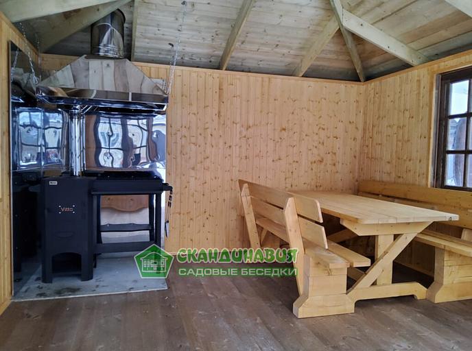 Беседка «Застекленная» 4×4 м с казан-мангалом фото 3